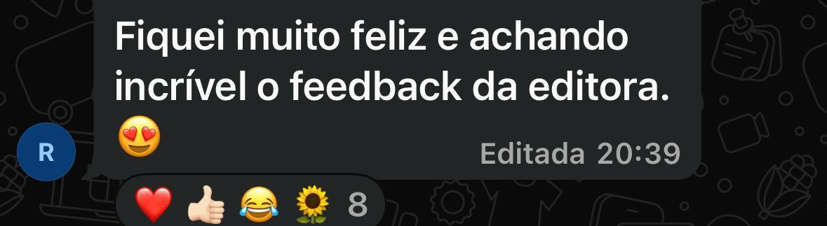 Autora feliz com o feedback da editora